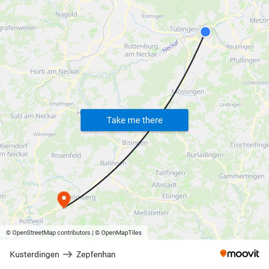 Kusterdingen to Zepfenhan map