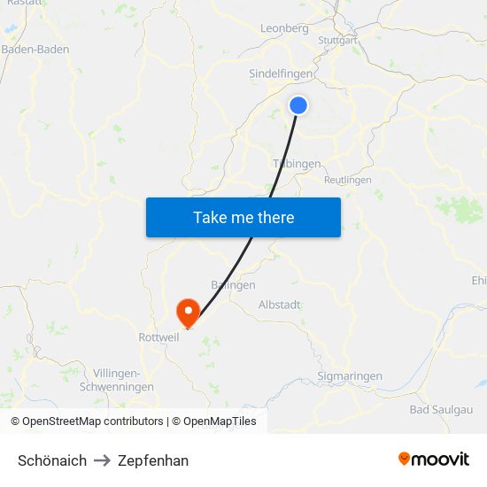 Schönaich to Zepfenhan map