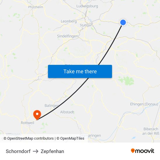 Schorndorf to Zepfenhan map