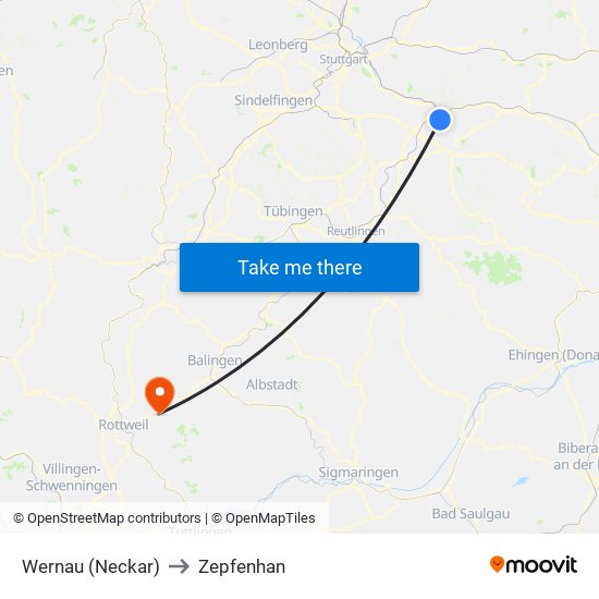 Wernau (Neckar) to Zepfenhan map