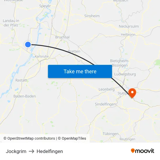 Jockgrim to Hedelfingen map