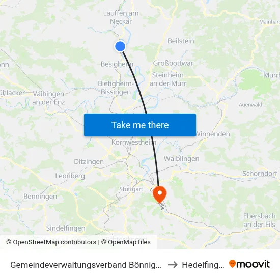 Gemeindeverwaltungsverband Bönnigheim to Hedelfingen map