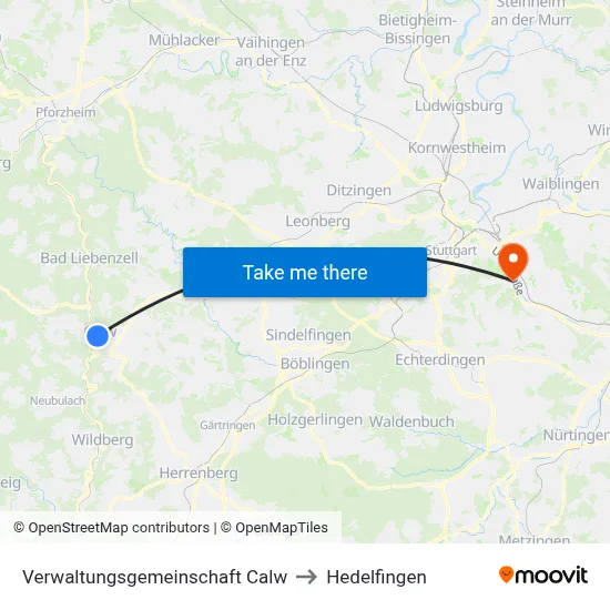 Verwaltungsgemeinschaft Calw to Hedelfingen map