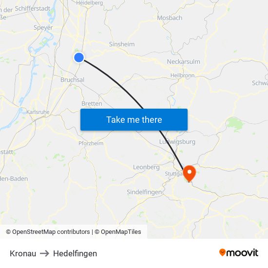 Kronau to Hedelfingen map