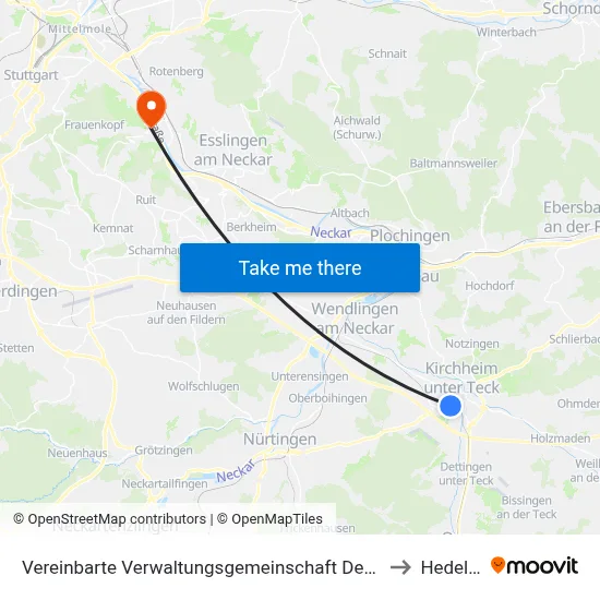 Vereinbarte Verwaltungsgemeinschaft Der Stadt Kirchheim Unter Teck to Hedelfingen map