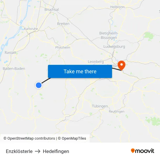 Enzklösterle to Hedelfingen map