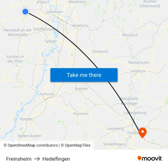 Freinsheim to Hedelfingen map