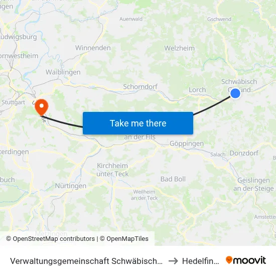 Verwaltungsgemeinschaft Schwäbisch Gmünd to Hedelfingen map