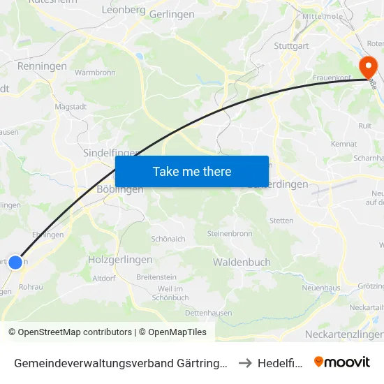 Gemeindeverwaltungsverband Gärtringen/Ehningen to Hedelfingen map