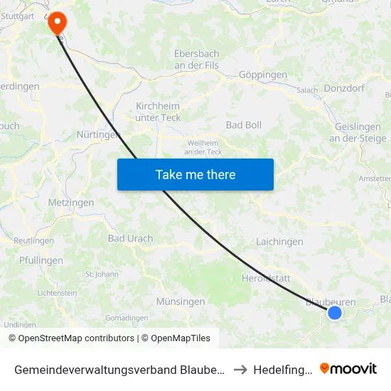 Gemeindeverwaltungsverband Blaubeuren to Hedelfingen map