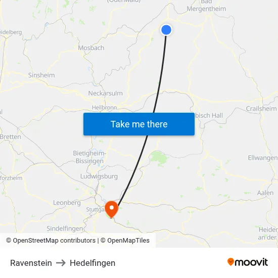 Ravenstein to Hedelfingen map