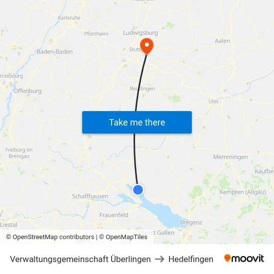 Verwaltungsgemeinschaft Überlingen to Hedelfingen map