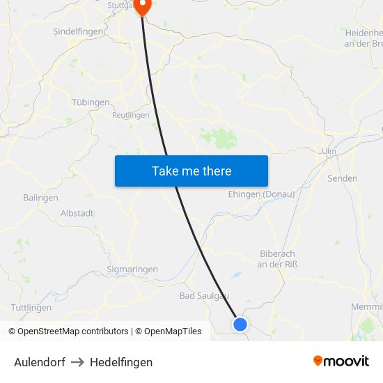 Aulendorf to Hedelfingen map