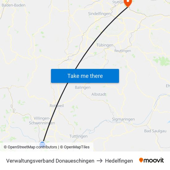 Verwaltungsverband Donaueschingen to Hedelfingen map