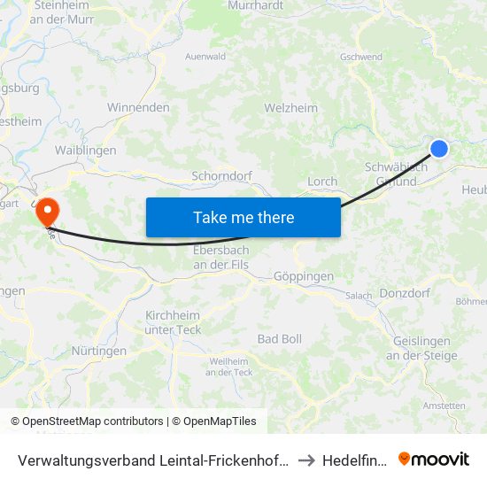 Verwaltungsverband Leintal-Frickenhofer Höhe to Hedelfingen map