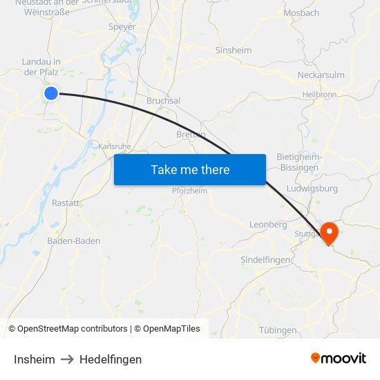 Insheim to Hedelfingen map