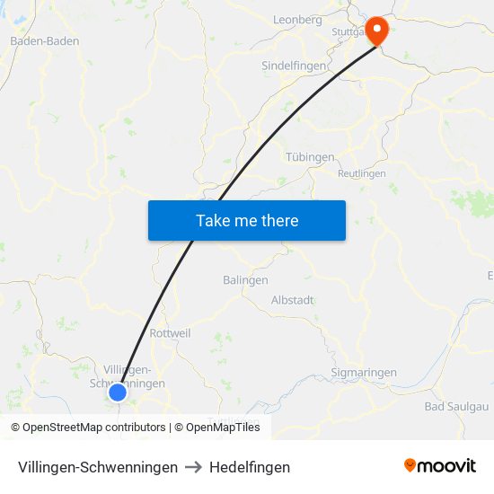 Villingen-Schwenningen to Hedelfingen map