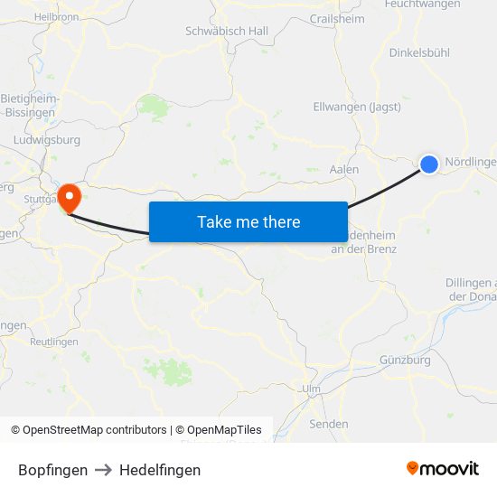 Bopfingen to Hedelfingen map