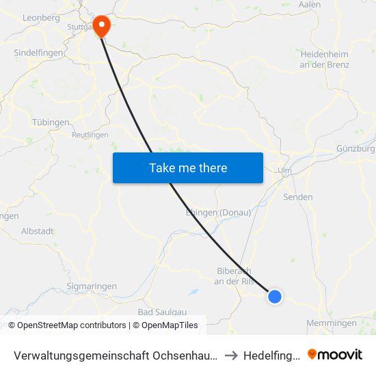 Verwaltungsgemeinschaft Ochsenhausen to Hedelfingen map