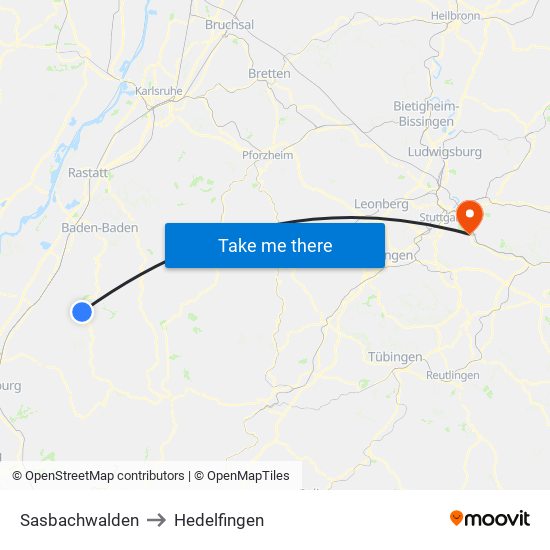 Sasbachwalden to Hedelfingen map