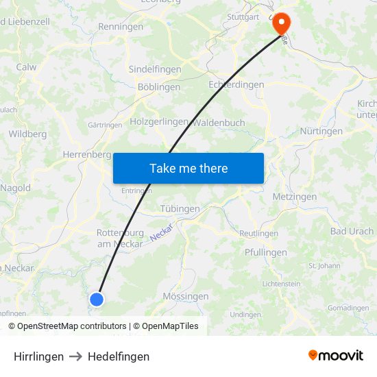 Hirrlingen to Hedelfingen map