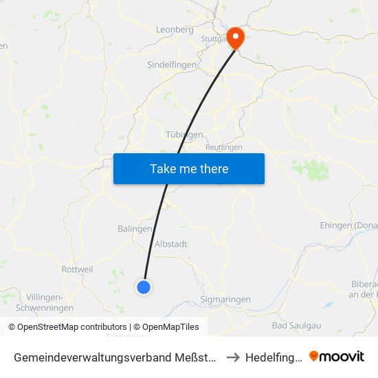 Gemeindeverwaltungsverband Meßstetten to Hedelfingen map