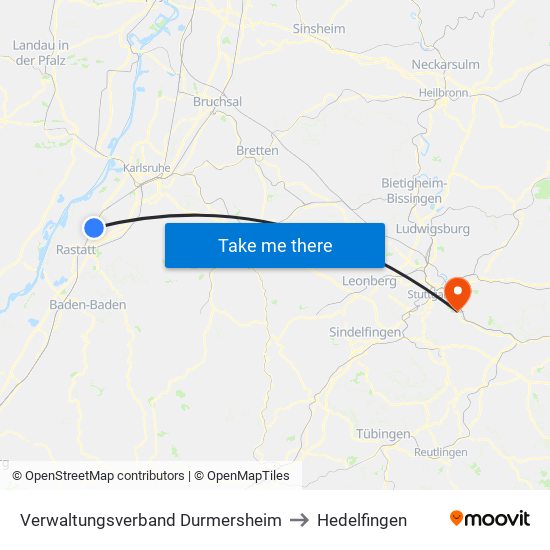 Verwaltungsverband Durmersheim to Hedelfingen map