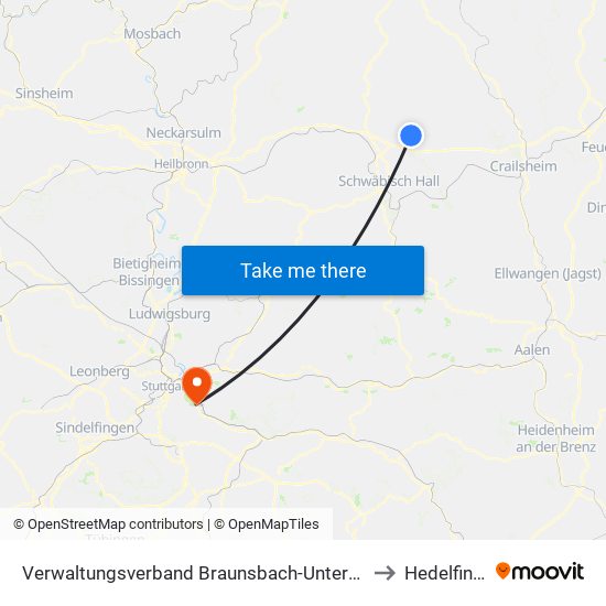 Verwaltungsverband Braunsbach-Untermünkheim to Hedelfingen map