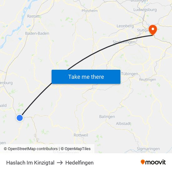 Haslach Im Kinzigtal to Hedelfingen map