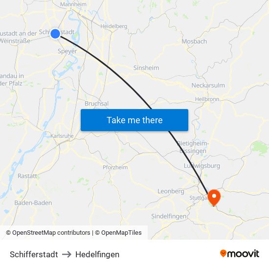 Schifferstadt to Hedelfingen map