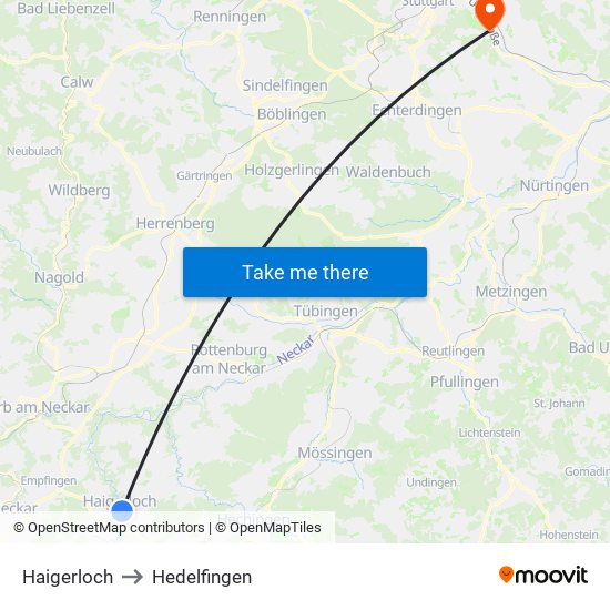 Haigerloch to Hedelfingen map