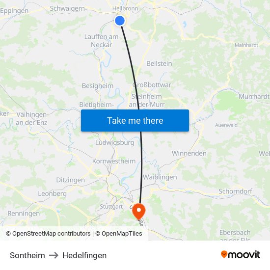 Sontheim to Hedelfingen map