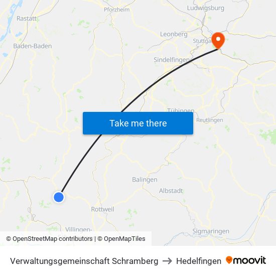 Verwaltungsgemeinschaft Schramberg to Hedelfingen map