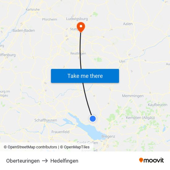 Oberteuringen to Hedelfingen map