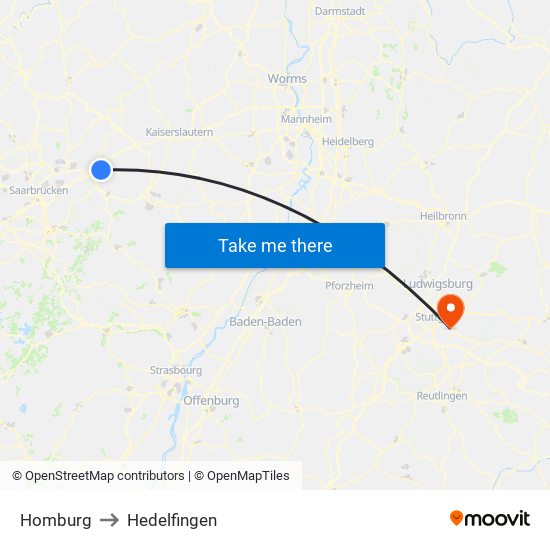 Homburg to Hedelfingen map