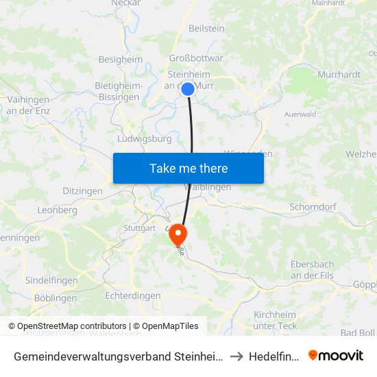 Gemeindeverwaltungsverband Steinheim-Murr to Hedelfingen map