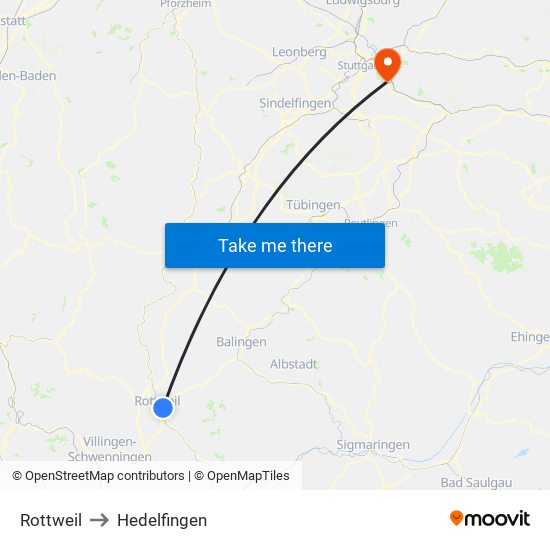 Rottweil to Hedelfingen map