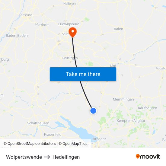 Wolpertswende to Hedelfingen map