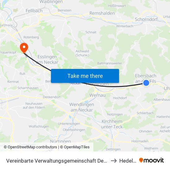 Vereinbarte Verwaltungsgemeinschaft Der Stadt Ebersbach An Der Fils to Hedelfingen map