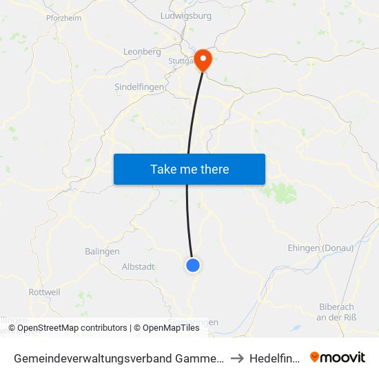 Gemeindeverwaltungsverband Gammertingen to Hedelfingen map