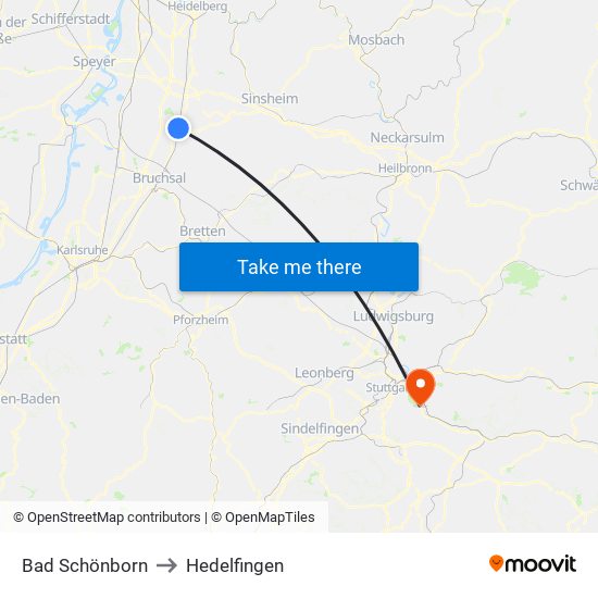 Bad Schönborn to Hedelfingen map