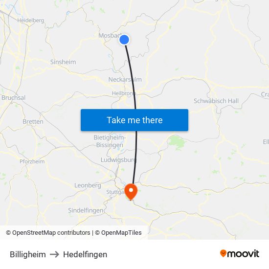 Billigheim to Hedelfingen map