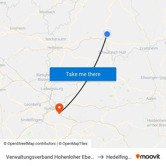 Verwaltungsverband Hohenloher Ebene to Hedelfingen map