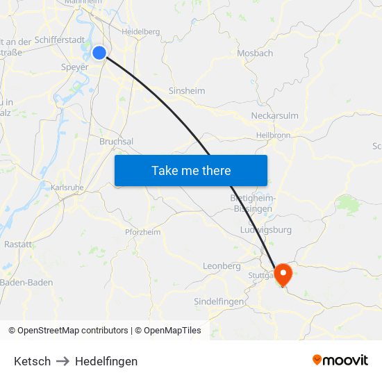 Ketsch to Hedelfingen map