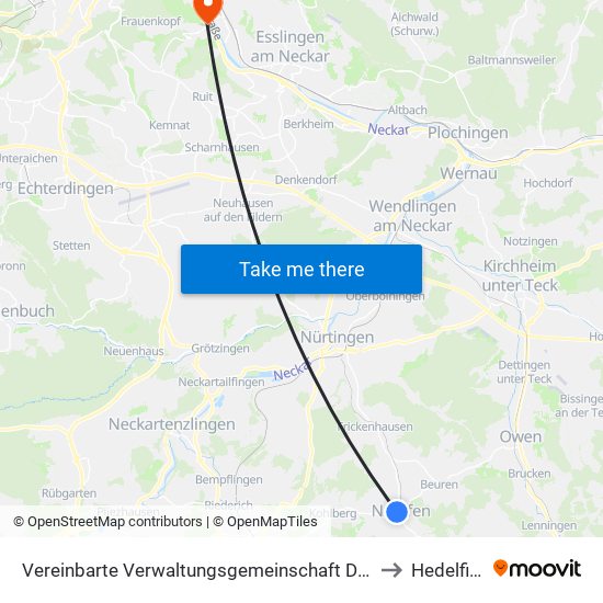 Vereinbarte Verwaltungsgemeinschaft Der Stadt Neuffen to Hedelfingen map