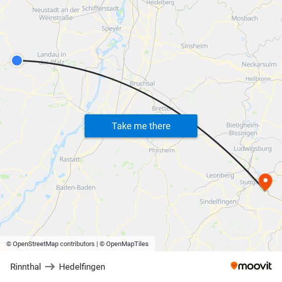 Rinnthal to Hedelfingen map