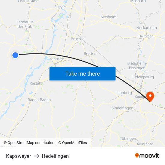 Kapsweyer to Hedelfingen map