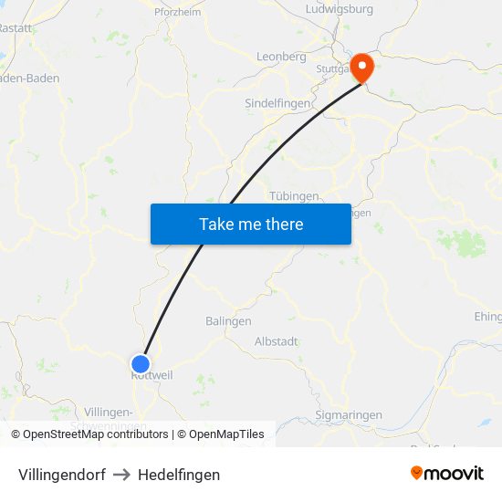 Villingendorf to Hedelfingen map