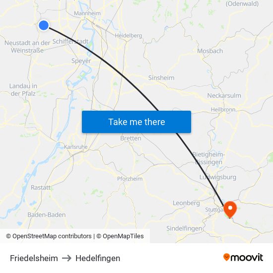 Friedelsheim to Hedelfingen map