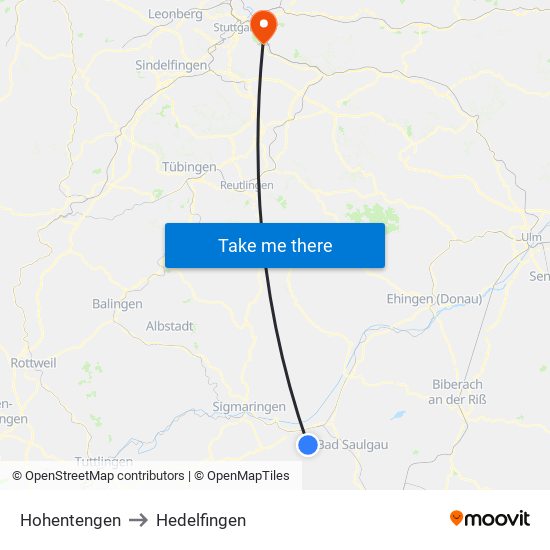 Hohentengen to Hedelfingen map